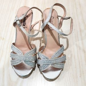 Girls silver rhinestone stiletto heels